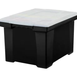 File Storage|Storex Storage Plastic File Tote with Comfort Grips, Letter/Legal Size, Black/Clear (61528U01C)