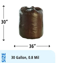 Controlled Life Cycle 30 Gallon Industrial Trash Bag, 30" x 36", Low Density, 0.8 mil, Brown, 60 Bags/Box, 3 Rolls<Stout Hot
