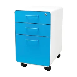 File Cabinets*Poppin Stow 3-Drawer File Cabinet wCasters, White + Pool Blue