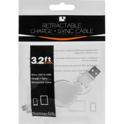 SumacLife White Retractable USB Micro USB Sync and Charge Cable