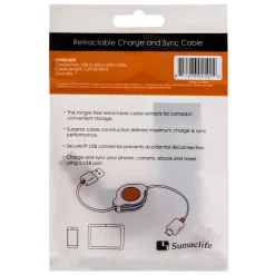 SumacLife White Retractable USB Micro USB Sync and Charge Cable