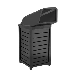 Metal Outdoor Trash Can with Resin Chute Lid, 30 Gallon, Black (MTCSQ305)<Suncast Commercial Online