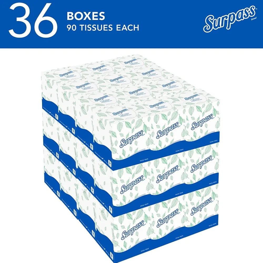Cube Facial Tissue, 2-ply, White, 90 Sheets/Box, 36 Boxes/Carton (21320)<Surpass