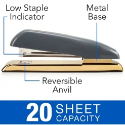 Staplers|Swingline Durable Desktop Stapler, 20-Sheet Capacity, Gray/Gold (64703)