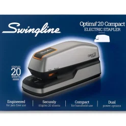 Staplers|Swingline Optima 20 Compact Stapler, 20-Sheet Capacity, Staples Included, Gray/Silver (48207)