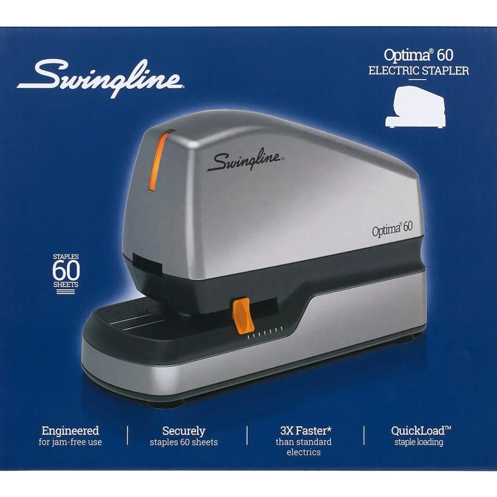 Staplers|Swingline Optima 60 Electric Desktop Stapler, 60-Sheet Capacity, Staples Included, Gray/Silver (48210)