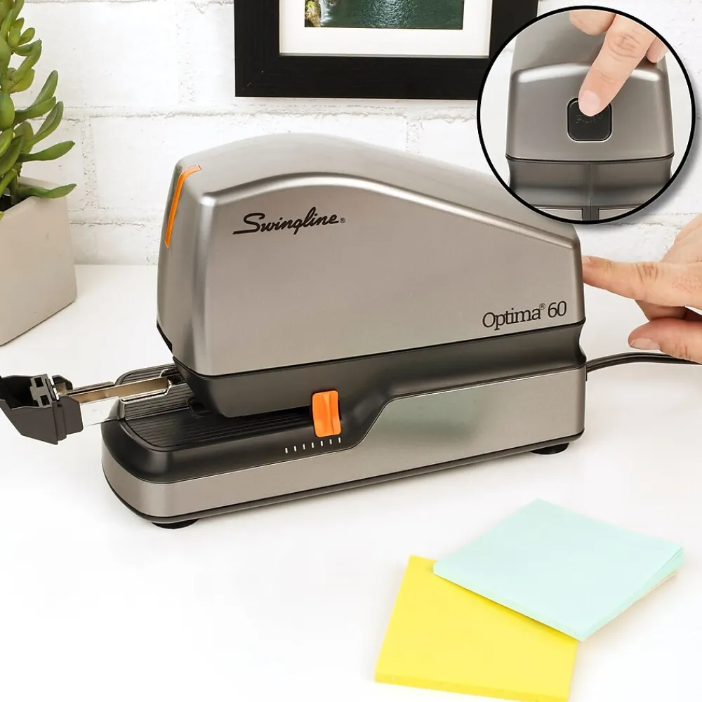 Staplers|Swingline Optima 60 Electric Desktop Stapler, 60-Sheet Capacity, Staples Included, Gray/Silver (48210)