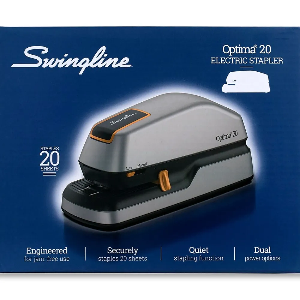 Staplers|Swingline Optima 20 Electric Desktop Stapler, 20-Sheet Capacity, Gray/Silver (48208)