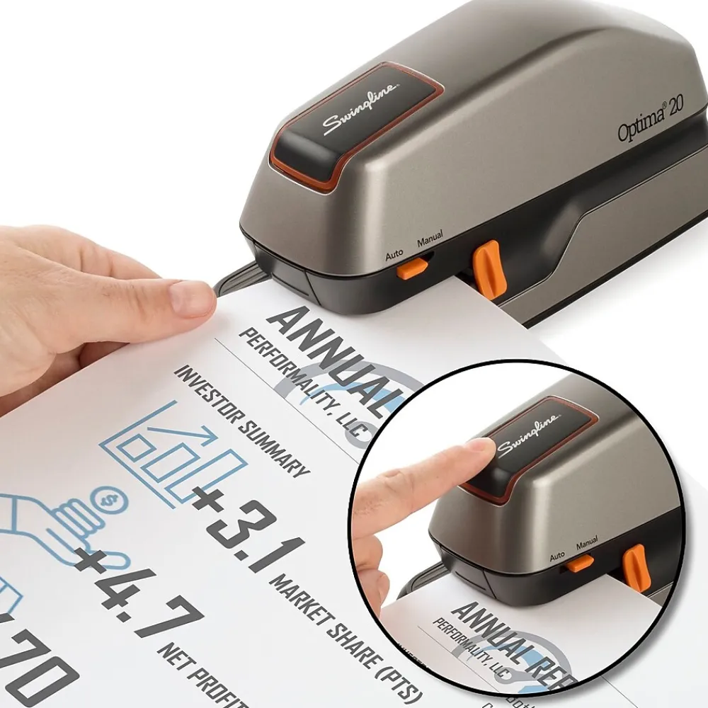 Staplers|Swingline Optima 20 Electric Desktop Stapler, 20-Sheet Capacity, Gray/Silver (48208)