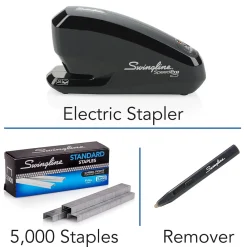 Staplers|Swingline Speed Pro™ Electric Stapler Value Pack (Premium Staples & Staple Remover Included), 25 Sheet Capacity, Black (42140)