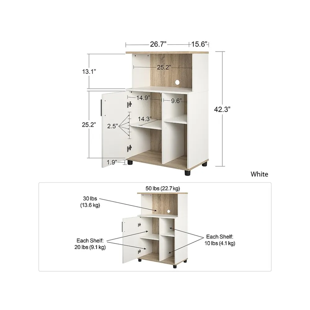 Storage Cabinets*System Build Whitmore 42" Microwave Stand with 6 Shelves, Rustic White/Oak (7014500COM)