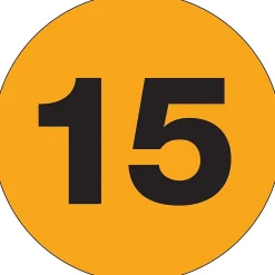 Labels|Tape Logic 1" Circle "15" Number Label, Fluorescent Orange, 500/Roll