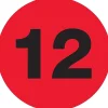Labels|Tape Logic 2" Circle "12" Number Label, Fluorescent Red, 500/Roll
