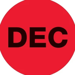 Labels|Tape Logic 1" Circle "DEC" Month of the Year Labels, Fluorescent Red, 500/Roll