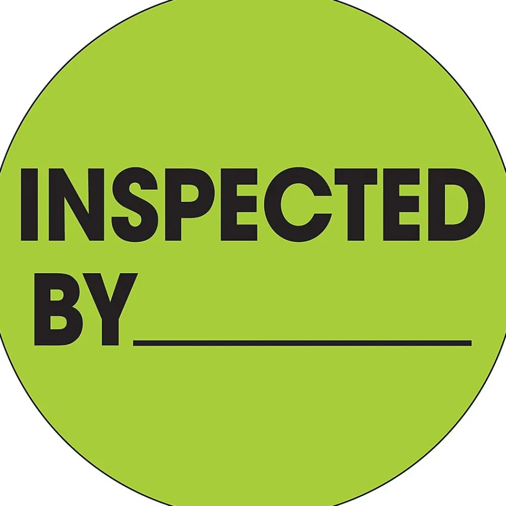 Labels|Tape Logic 2" Circle "Inspected By" Label, Fluorescent Green, 500/Roll