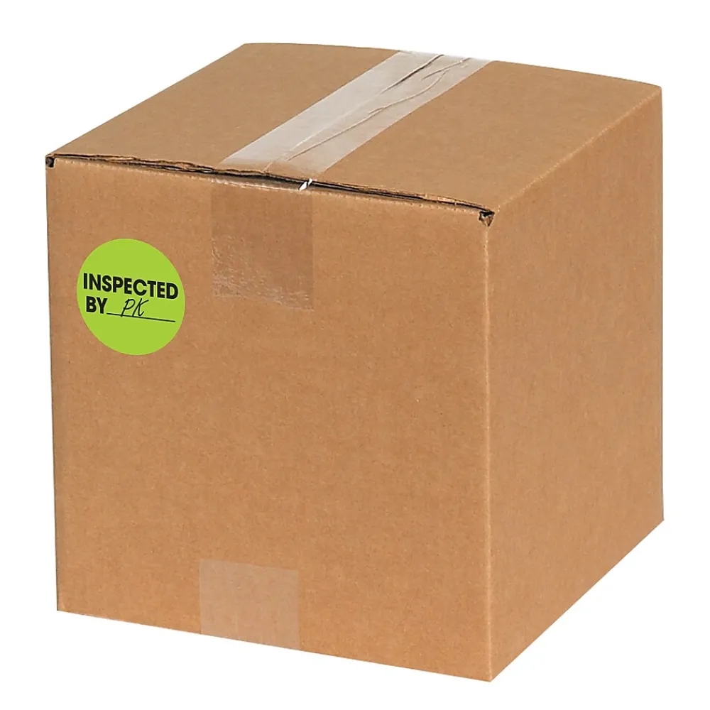 Labels|Tape Logic 2" Circle "Inspected By" Label, Fluorescent Green, 500/Roll