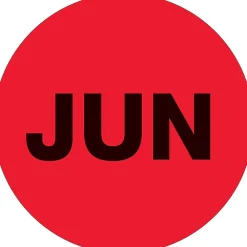 Labels|Tape Logic 1" Circle "JUN" Month of the Year Labels, Fluorescent Red, 500/Roll