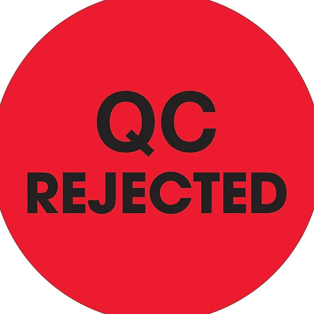 Labels|Tape Logic 2" Circle "QC Rejected" Label, Fluorescent Red, 500/Roll
