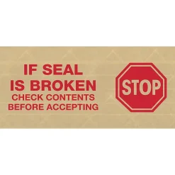 Sale Tape Logic #7500 Pre-Printed Reinforced Water Activated Tape, "Stop", 3" x 450', Kraft, 10/Case (T9077500RA)