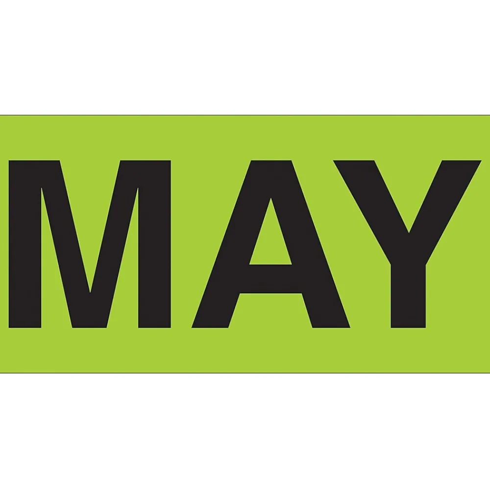 Labels|Tape Logic 3" x 2" Rectangle "MAY" Months of the Year Label, Fluorescent Green, 500/Roll
