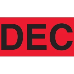 Labels|Tape Logic 3" x 2" Rectangle "DEC" Months of the Year Label, Fluorescent Red, 500/Roll