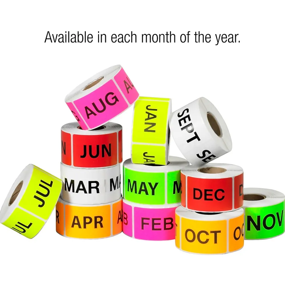 Labels|Tape Logic 3" x 2" Rectangle "JUN" Months of the Year Label, Fluorescent Red, 500/Roll