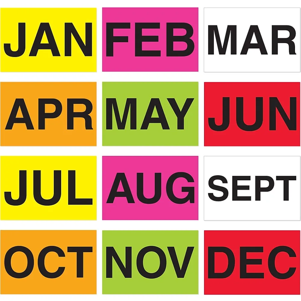 Labels|Tape Logic 3" x 2" Rectangle Easy Order Packs Months of The Year Label, 500/Roll