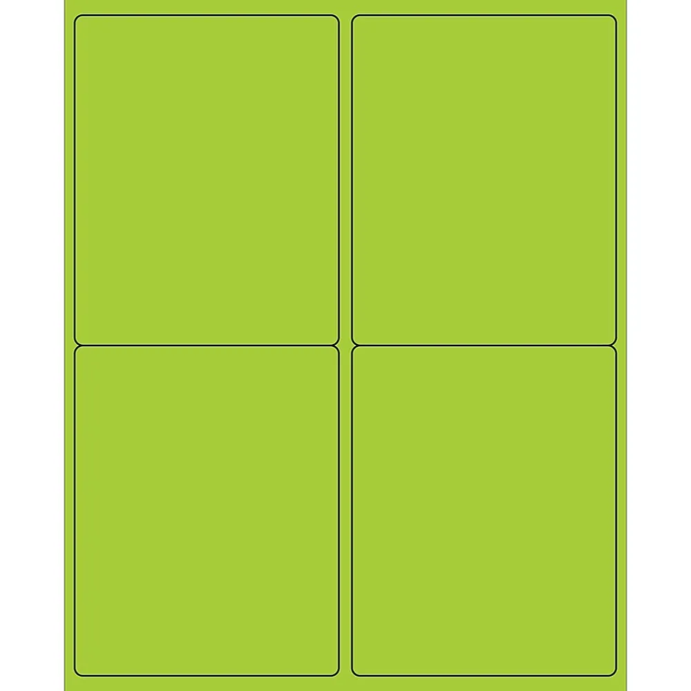 Tape Logic ® Rectangle Laser Labels, 4" x 5", Fluorescent Green, 400/Case (LL181GN)