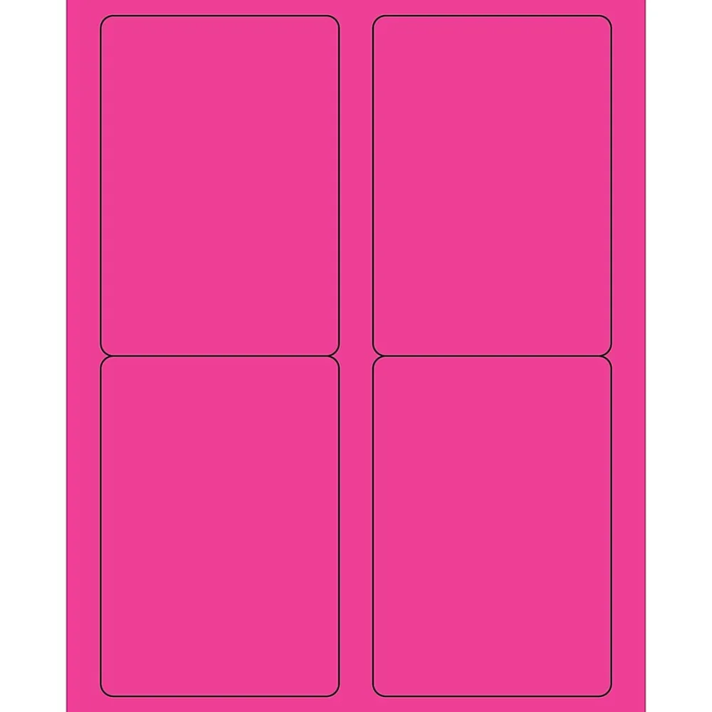 Hot Tape Logic ® Rectangle Laser Labels, 3 1/2" x 5", Fluorescent Pink, 400/Case (LL176PK)