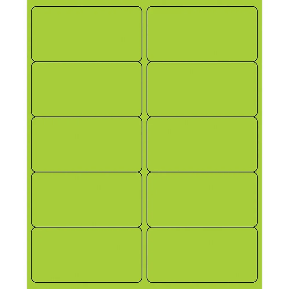 Labels|Tape Logic ® Removable Rectangle Laser Labels, 4" x 2", Fluorescent Green, 1000/Case (LL410GN)