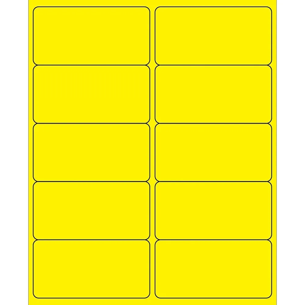 Labels|Tape Logic ® Removable Rectangle Laser Labels, 4" x 2", Fluorescent Yellow, 1000/Case (LL410YE)