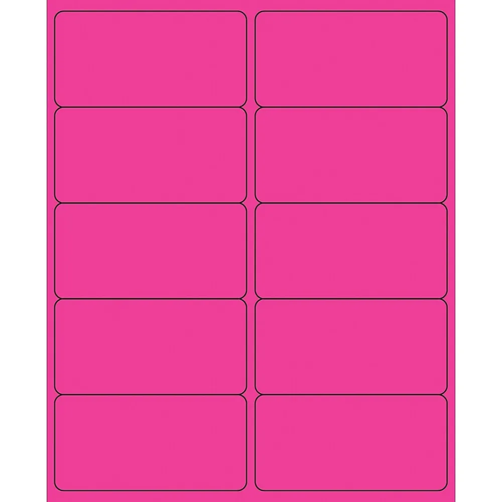 Labels|Tape Logic ® Removable Rectangle Laser Labels, 4" x 2", Fluorescent Pink, 1000/Case (LL410PK)