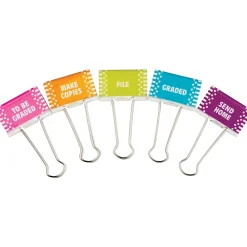 Clips & Fasteners|Teacher Created Resources Large Binder Clips, 1" Capacity, Multicolor, 5 Clips/Pack (TCR20690)