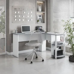 L-Desks*Techni Mobili 51" Mixed Materials L-Shaped Desk, Gray (RTA-8413L-GRY)