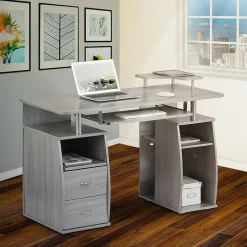 Corner Desks*Techni Mobili Complete Computer Workstation Desk With Storage, Gray (RTA-8211-GRY)