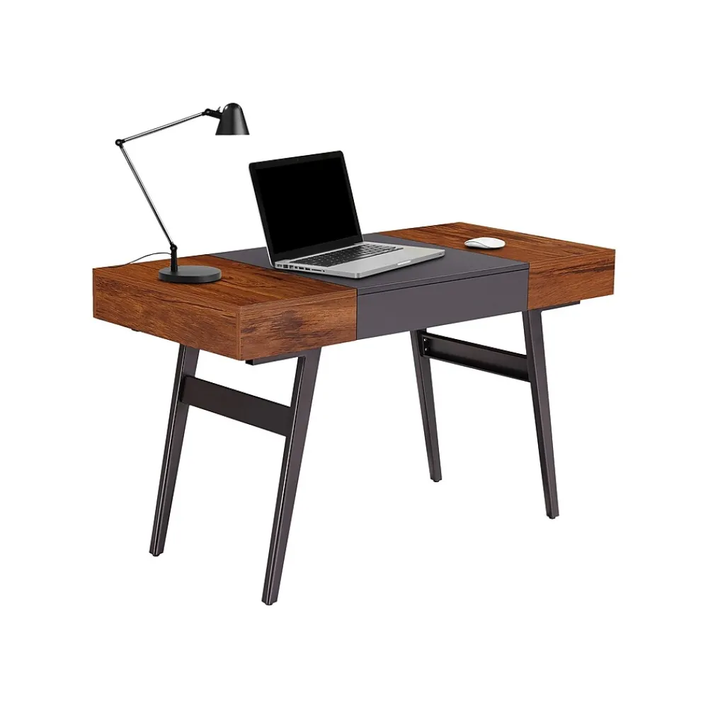 Office Desks*Techni Mobili Expandable 51" MDF Table Desk, Gray/Mahogany (RTA-1854-MAH)