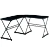 L-Desks*Techni Mobili L-Shaped Glass Top Computer Corner Desk, Black (RTA-3805L-BK)