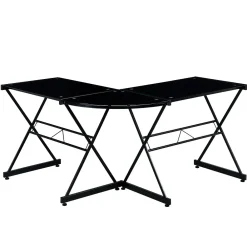 L-Desks*Techni Mobili L-Shaped Glass Top Computer Corner Desk, Black (RTA-3805L-BK)