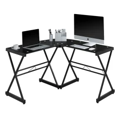 L-Desks*Techni Mobili L-Shaped Glass Top Computer Corner Desk, Black (RTA-3805L-BK)