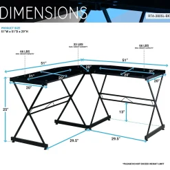 L-Desks*Techni Mobili L-Shaped Glass Top Computer Corner Desk, Black (RTA-3805L-BK)