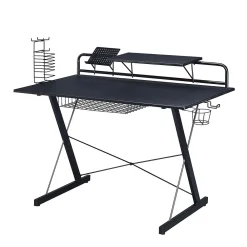 Corner Desks*Techni Sport Carbon Computer Gaming Desk with Shelving, Black (RTA-TS200-BK)