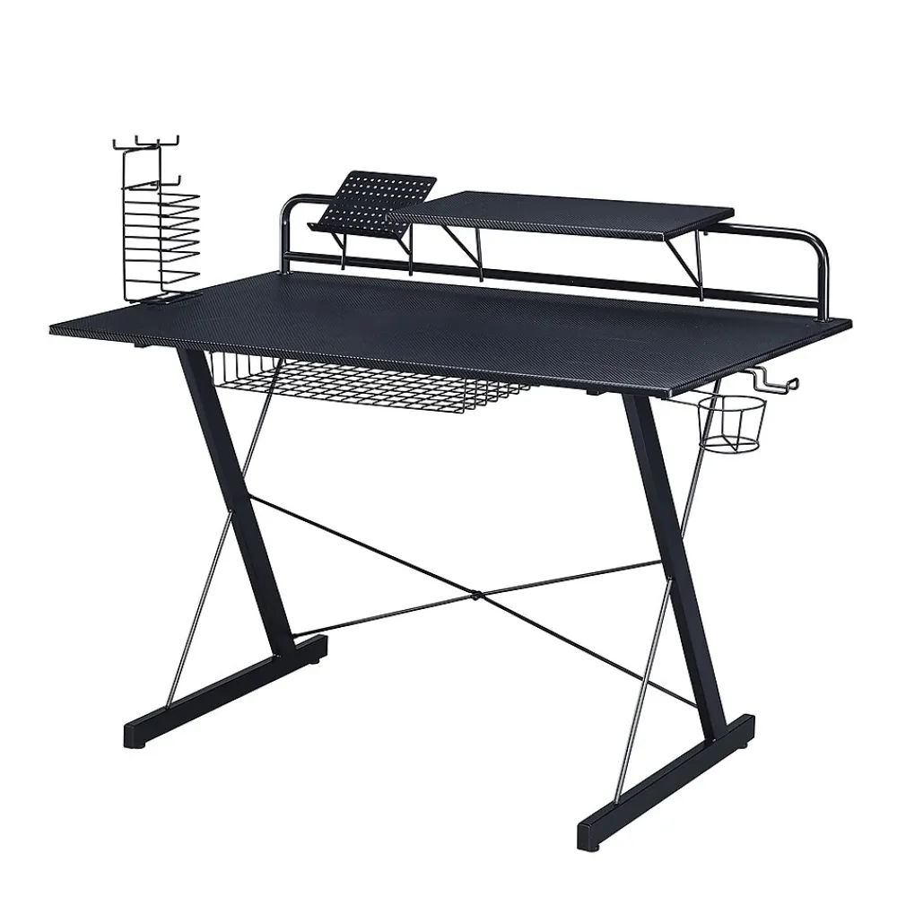 Corner Desks*Techni Sport Carbon Computer Gaming Desk with Shelving, Black (RTA-TS200-BK)