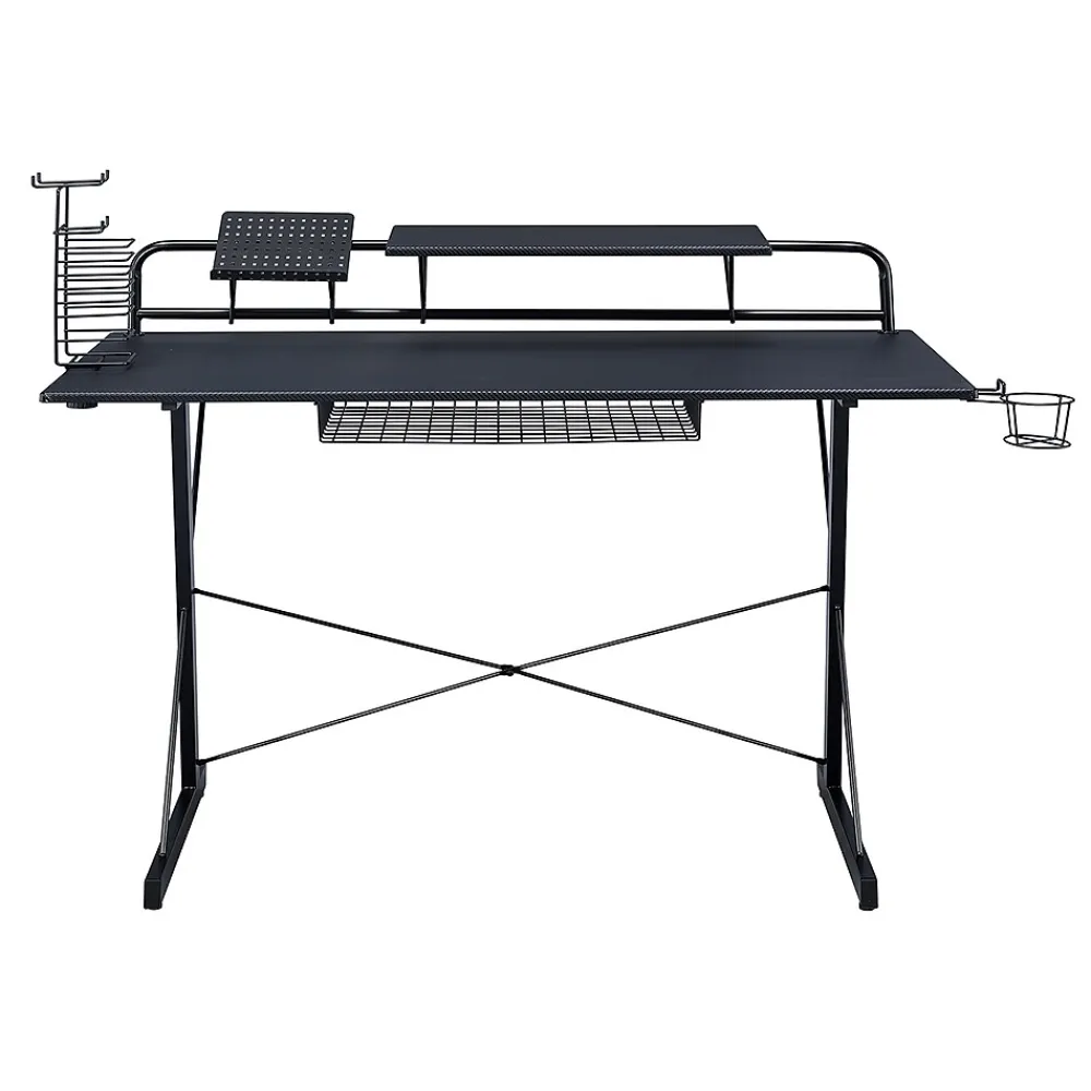 Corner Desks*Techni Sport Carbon Computer Gaming Desk with Shelving, Black (RTA-TS200-BK)