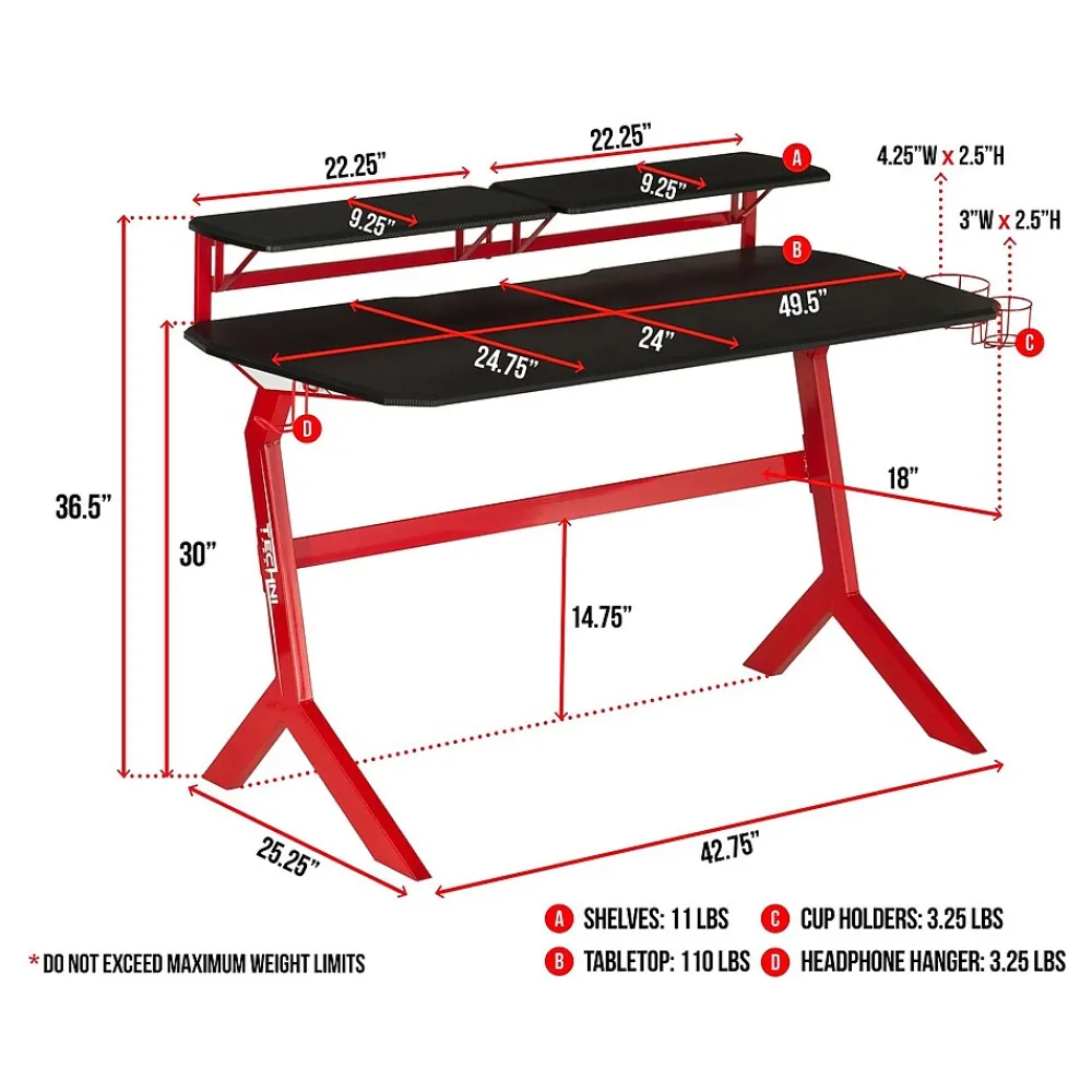 Computer Desks*Techni Sport Stryker 50" Computer Desk, Red/Black (RTA-TS201-RED)