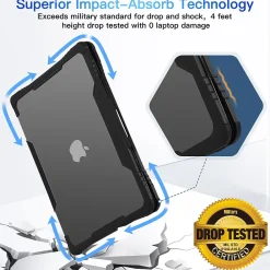 Rugged Laptop Sleeve with Keyboard Cover for Apple 13.6 Macbook Air 2022 M2, Black (TP-RBK-MA13M2)<TechProtectus Clearance