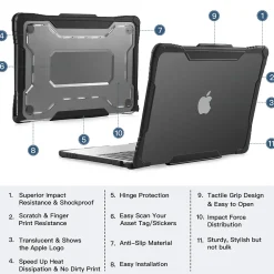 Rugged Laptop Sleeve with Keyboard Cover for Apple 13.6 Macbook Air 2022 M2, Black (TP-RBK-MA13M2)<TechProtectus Clearance