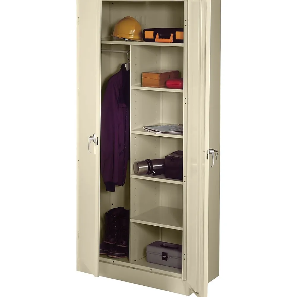 Storage Cabinets*Tennsco Deluxe Combination Storage Cabinet, 6-Shelf, 1 Closet, Putty, 78"H x 36"W x 18"D