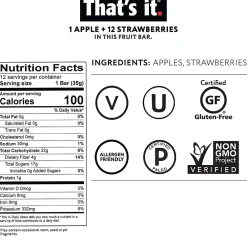 Thats it. THAT'S IT Gluten Free Apple & Strawberry Nutrition Bar, 1.2 oz., 12 Bars/Box (307-00238)