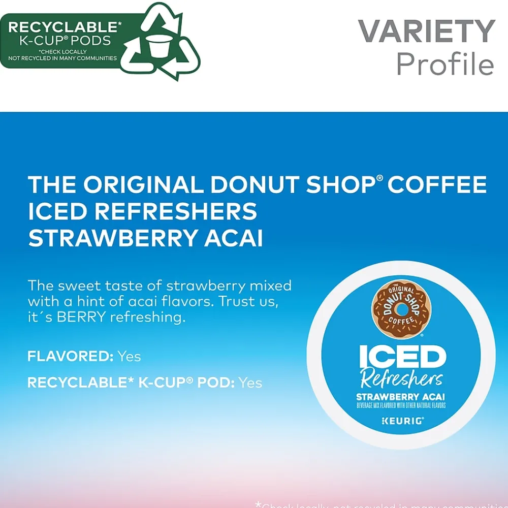 The Original Donut Shop Iced Refreshers Strawberry Acai Infused Water, Keurig® K-Cup® Pods, 80/Carton (5000379382CT)