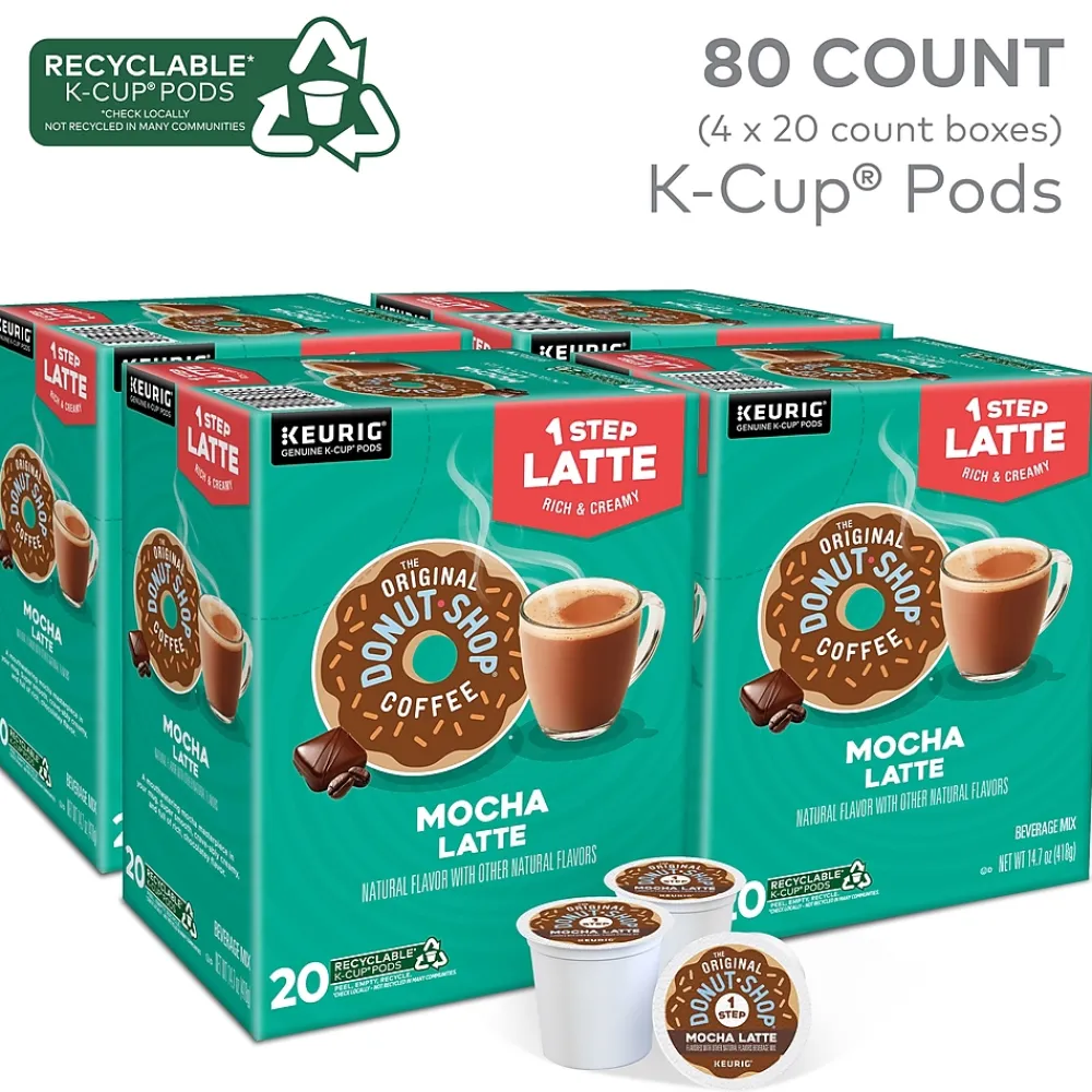 The Original Donut Shop One-Step Mocha Latte Coffee, Keurig K-Cup Pod, Dark Roast, 20/Box, 4 Boxes/Carton (381793CT)